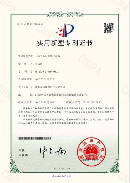 चीन Jiangsu Longdai Environmental Protection Co., Ltd. प्रमाणपत्र